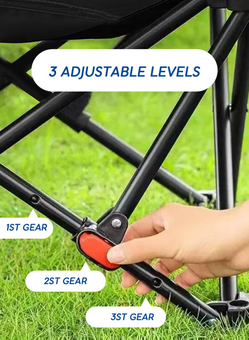 HomarKet Portable Camping Chair with Removable Footrest, Beach Chair with Side Storage Bag, Reclining Camping Chair with 3-Position Adjustable Tall Backrest, Sturdy Steel Frame, Compact Outdoor Foldable Chair, Includes Carry Bag for Outdoor Camp, Fishing,Office - Image 3